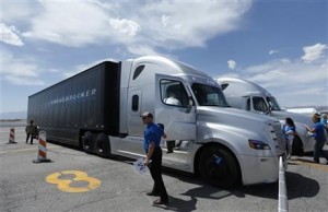 Freightliner unveils its Inspiration self-driving truck during an event at the Hoover Dam (AP Photo/John Locher)