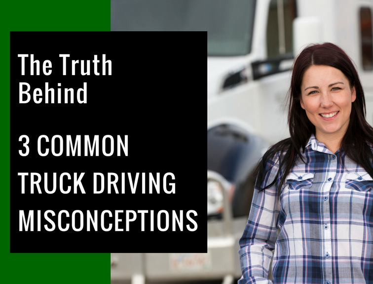 blog image: The Truth Behind 3 Common Truck Driving Misconceptions. Image of a female trucker standing in front of a blurred out white semi truck